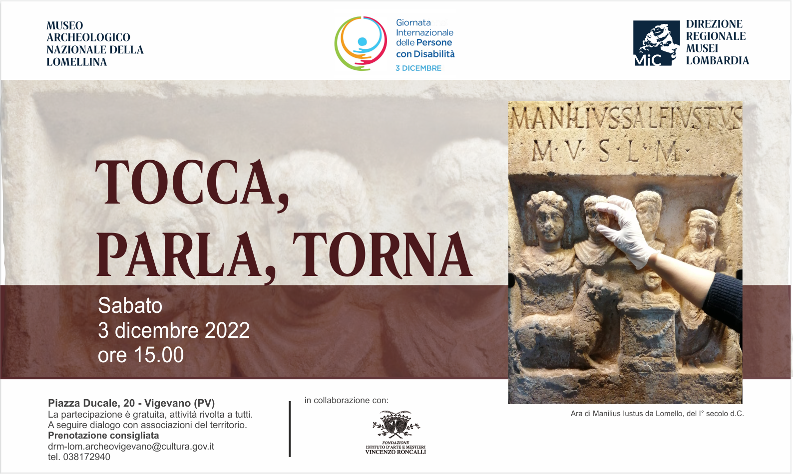 TOCCA, PARLA, TORNA: appuntamento al Museo Archeologico della Lomellina di Vigevano